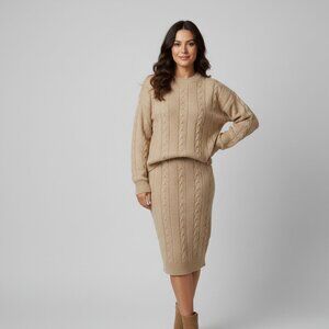 Cozy Chic Oatmeal Cable-Knit Co-Ord Set